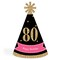 Big Dot of Happiness Chic 80th Birthday - Pink, Black and Gold - Cone Happy Birthday Party Hats for Adults - Set of 8 (Standard Size)